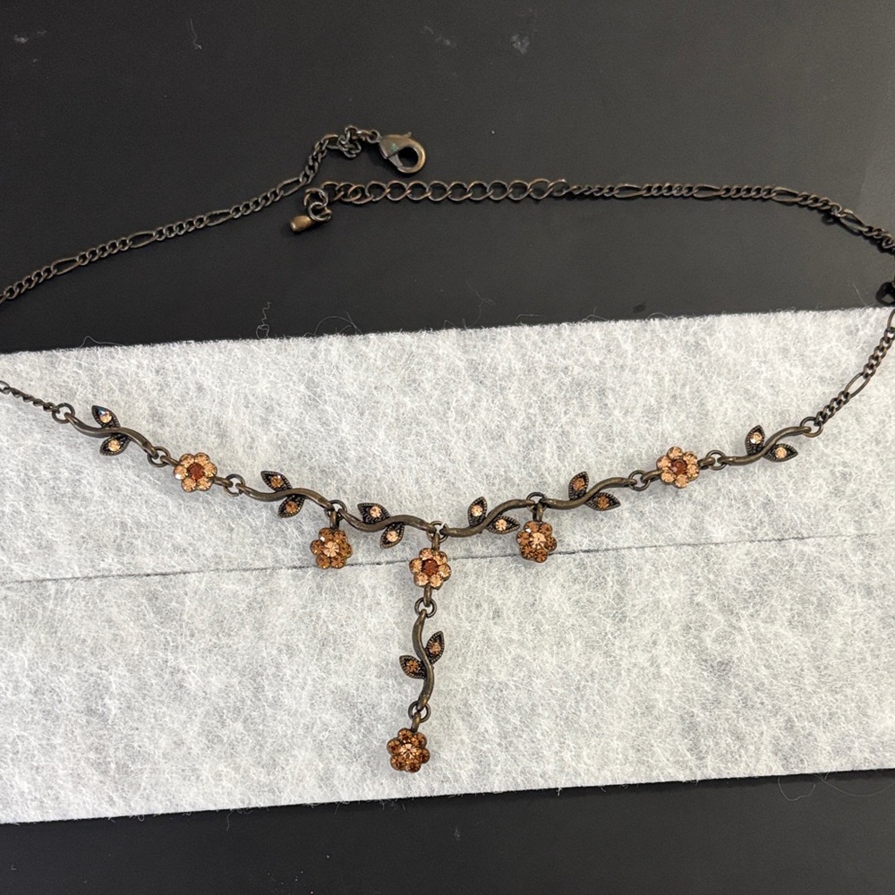 Necklace with Crystal Flowers and Bronze chain